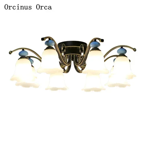 

American style Retro Blue Ceramic ceiling lamp living room study European classic garden ceiling lamp