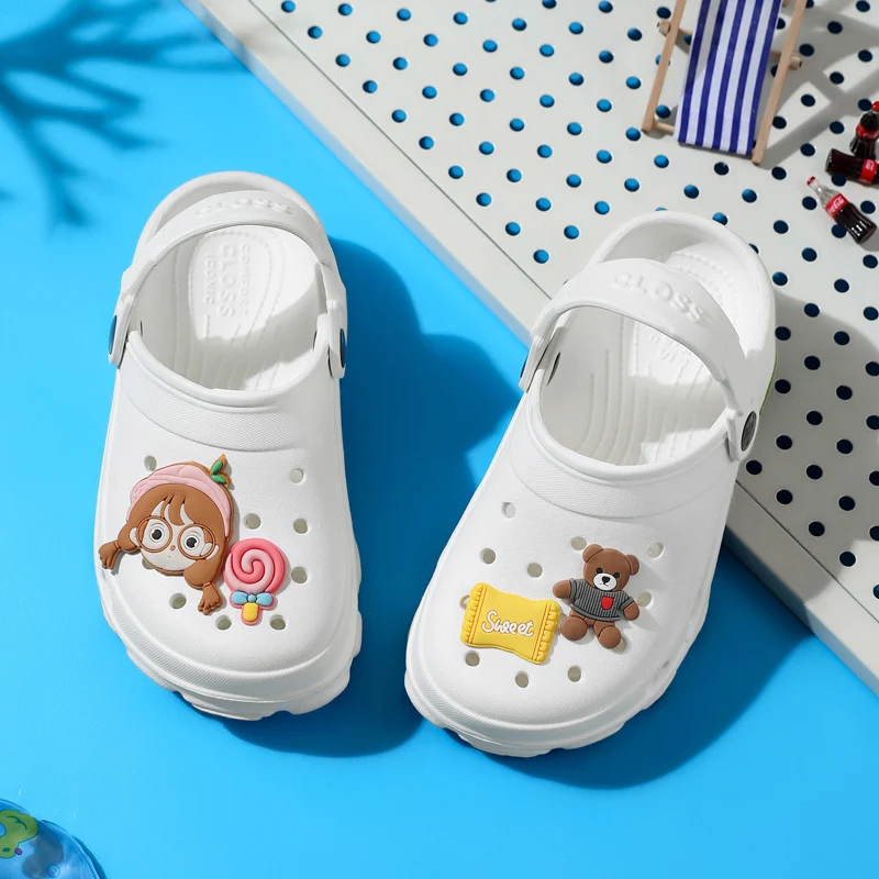 Trend Cute Bear Cartoon Sandals For Boys Girls Outdoor Folding Thick Soled Beach Shoes Parent-child Comfortable Hole Slippers