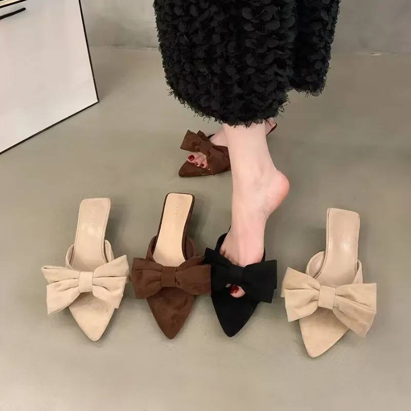 

Туфли-лодочки с острым носком, модные современные тапочки с узлом-бабочкой, летняя женская обувь на шпильке, офисные вечерние туфли на высоком каблуке
