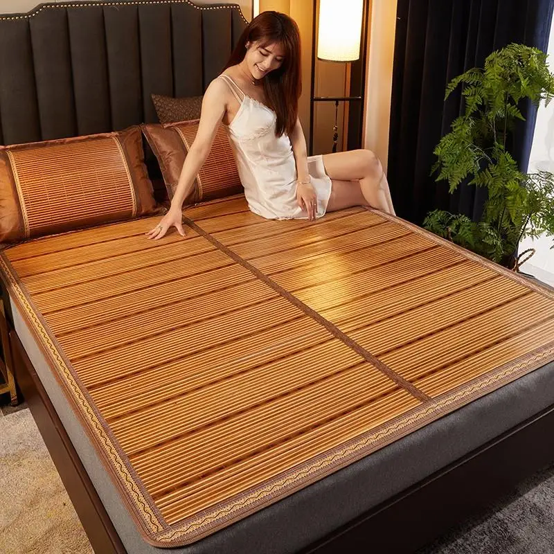 Bamboo mat summer mat dual-use straw mat double-sided household old-fashioned rattan mattress foldable ice silk bamboo summer