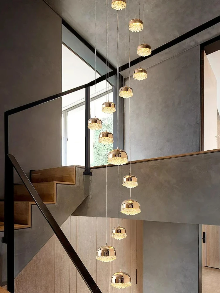 

Coastal Nordic Chandelier Multiple lamps Dimmable Rattan Ceiling Light with a Subtle Nautical Lustre.Luxury staircase Hotel lobb