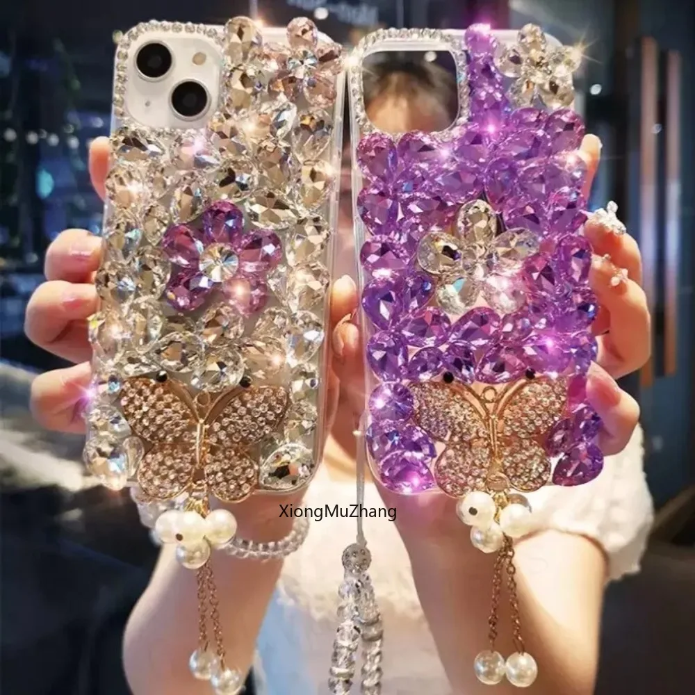 

Bling Butterfly Flower Pendant Strap Case Diamond Custom for ASUS ZS672KL ZS670KL ZS671KL ZS590KS for Zenfone 11 Ultra 10 9 8 7