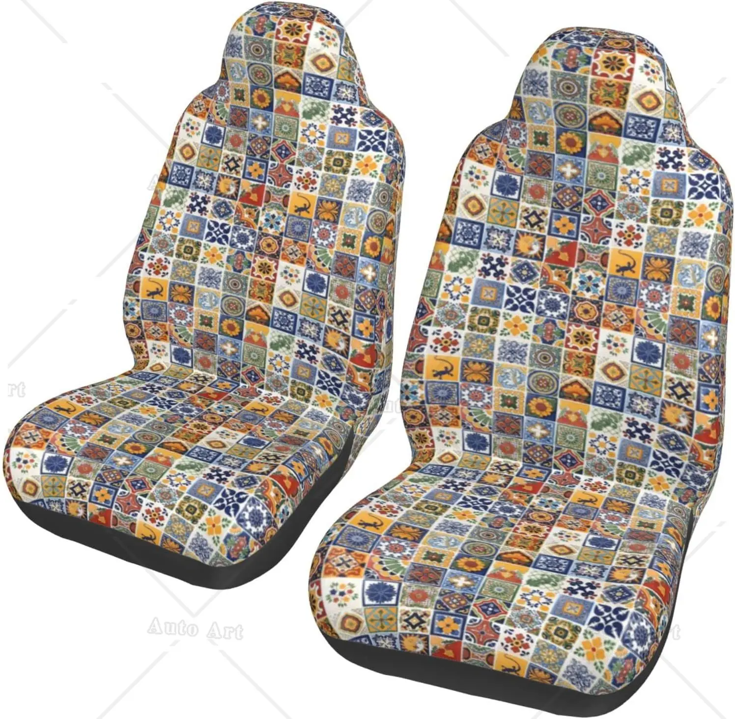 Car Seat Covers Hippie Mexican Tiles Indian Car Front Seat Protectors Car Accessories Set Bucket Cover Universal Car