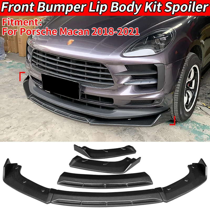 

For Porsche Macan 2018-2021 Car Front Bumper Spoiler Protector Plate Lip Body Kit Carbon Fiber Look Chin Shovel Accessories ABS