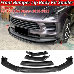 For Porsche Macan 2018-2021 Car Front Bumper Spoiler Protector Plate Lip Body Kit Carbon Fiber Look Chin Shovel Accessories ABS