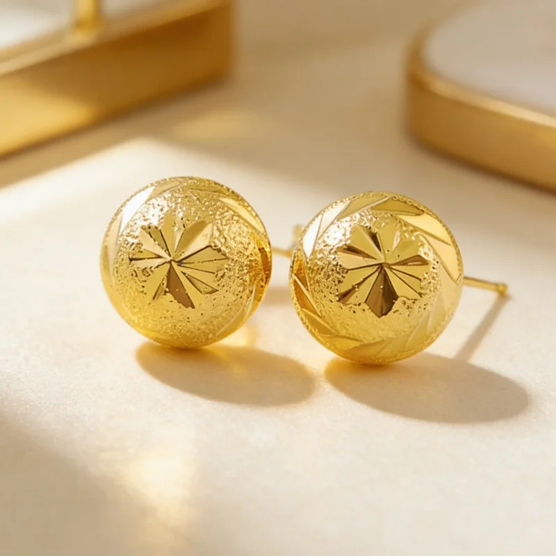New Arrival 24k Gold Color Filled Mushroom Round Stud Earrings For Women Fashion Jewelry Birthday Gift