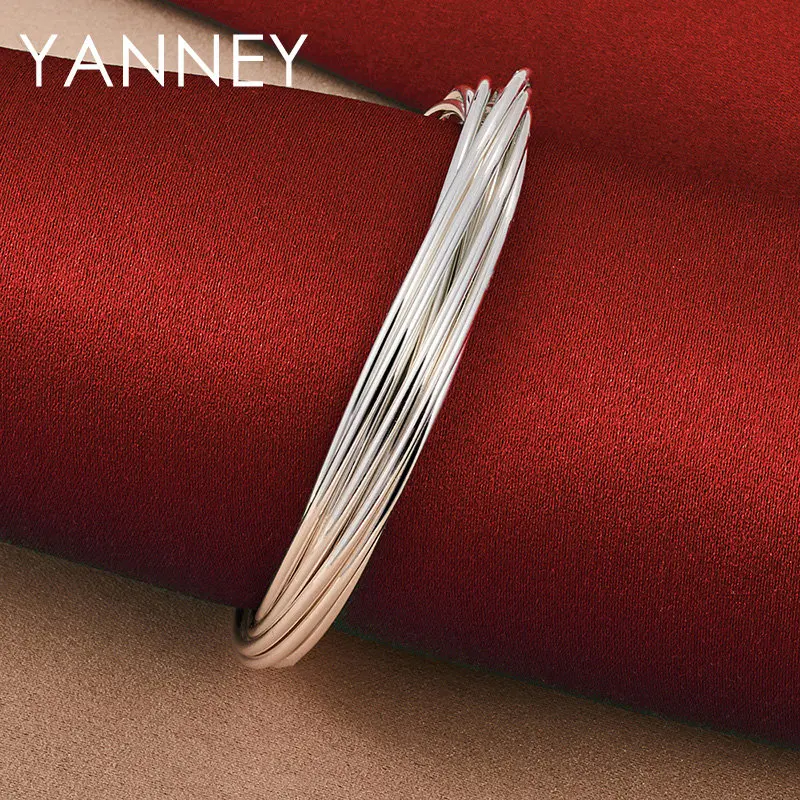 Luxury 925 Sterling Silver Smooth 10 Circle Bangle For Woman Girlfriend Fashion Charm Wedding Engagement Jewelry Gift