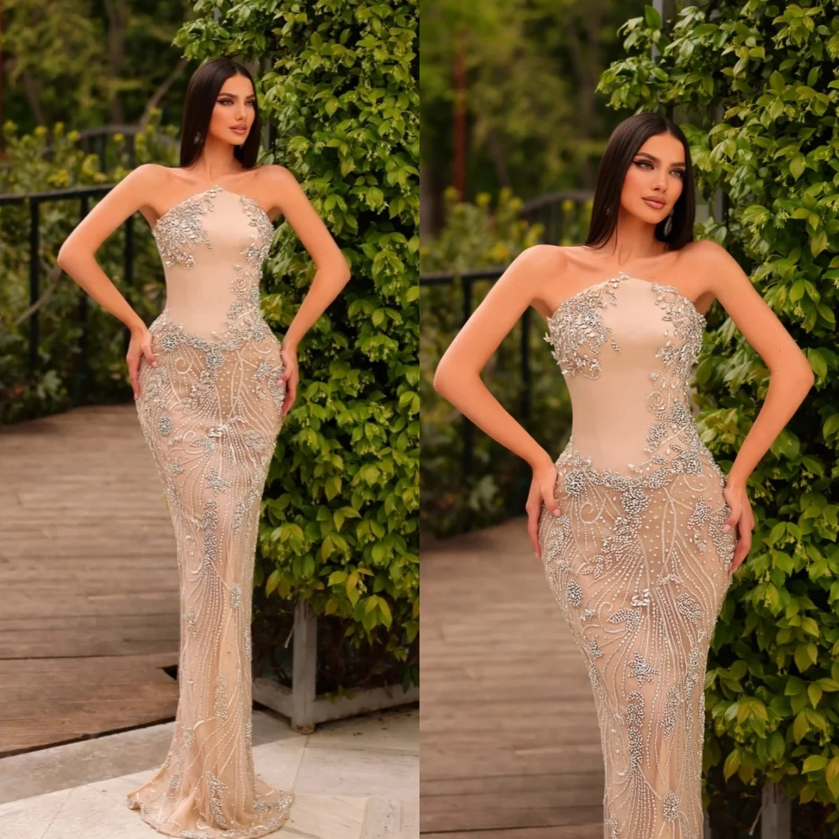 

Великолепные кружевные платья для выпускного вечера из бисера Элегантное вечернее платье без бретелек с аппликацией без рукавов длиной до пола Вечернее платье по индивидуальному заказу