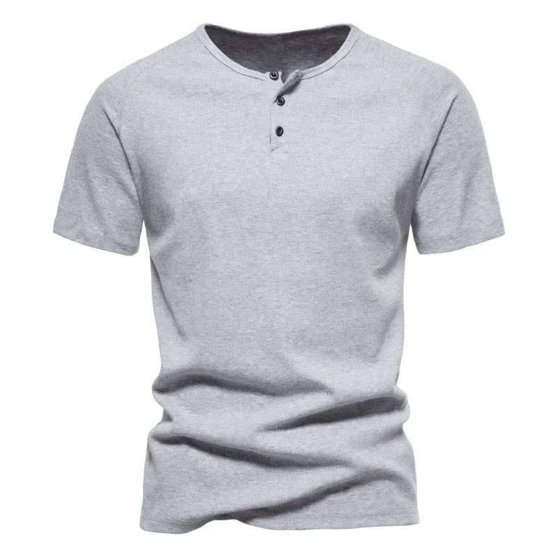 Henry Shirt Men's T-Shirt Solid Color Men's Vintage Summer Short Sleeve Fitness