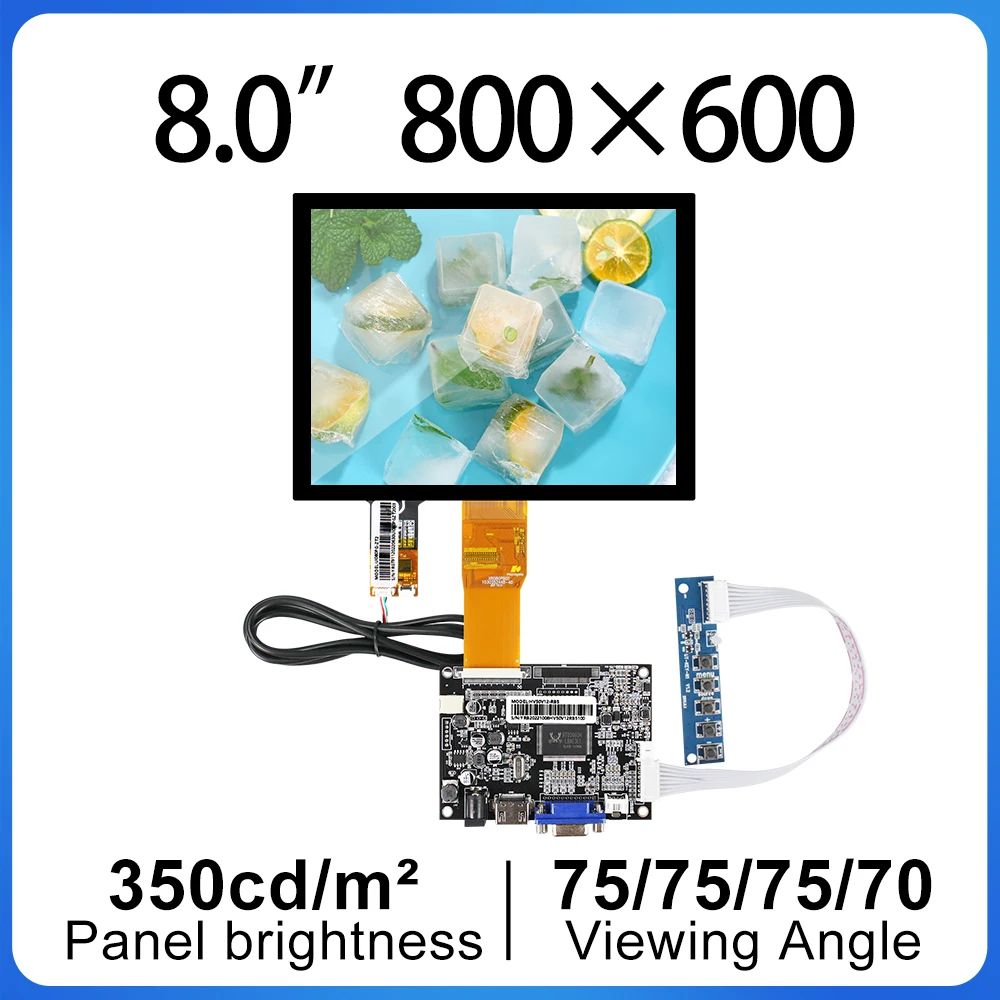 Lcd screen 8 inch capacitive touch panel with VGA HDMI Control panels 800*600 resolution 350 resolutio