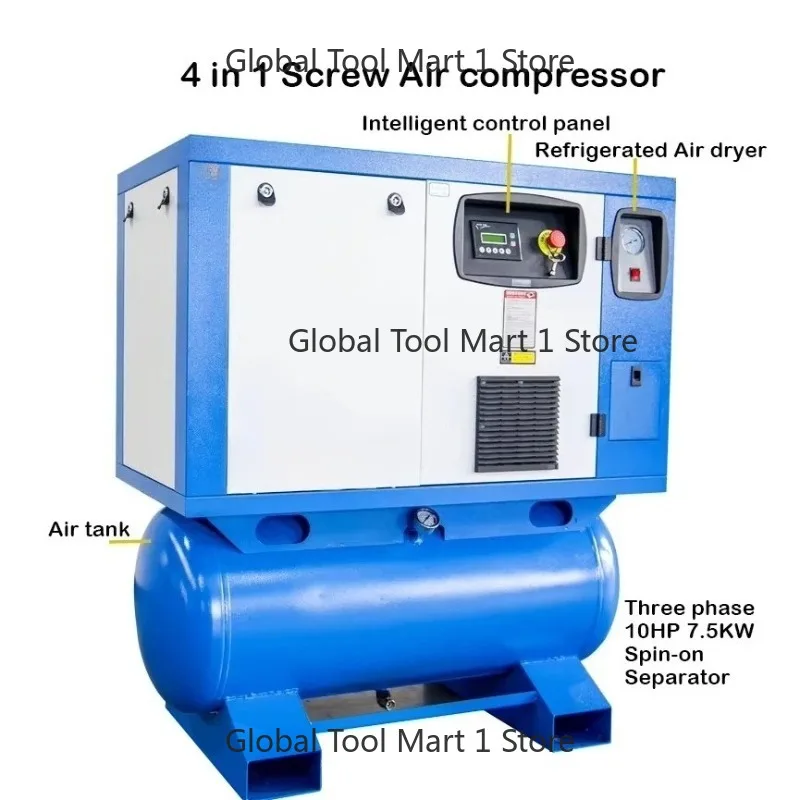 Integrate Dryer 220V 380V 3p 50Hz 0.8Mpa 1.0mpa Industrial 200L 400L 500L tank 10HP 7.5KW 4-in-1 Screw air Compressor