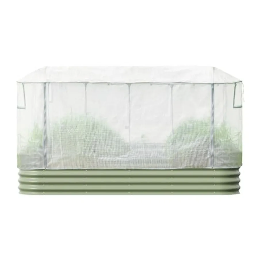 Frost Greenhouse Cover System for 2.0' x 6.5' garden bed: UV-resistant polyethylene, frost green, 6-in-1 modular design with re