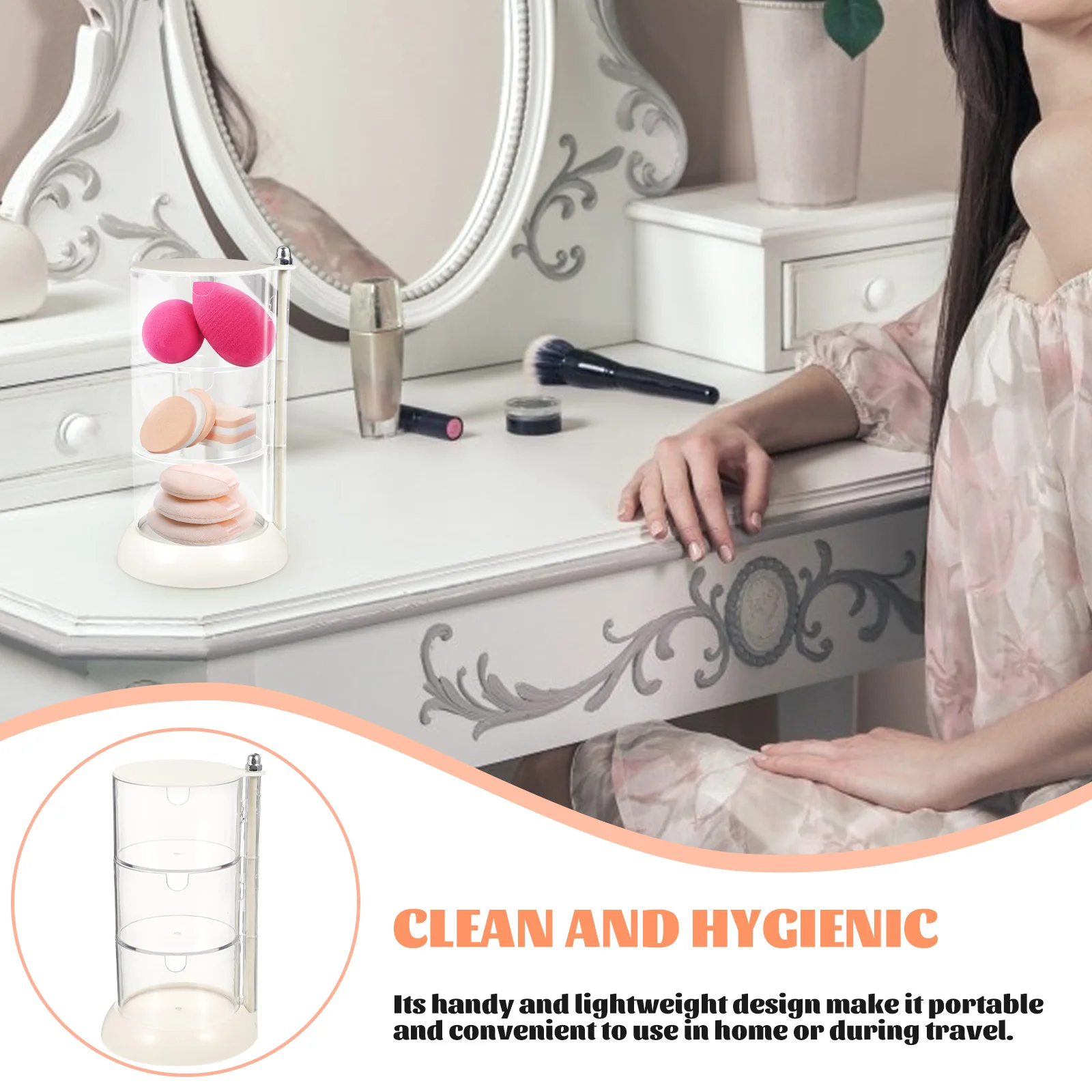 

Multi Layer Storage Box Rotatable Design Travel Size Lightweight Puff Holder Sponge Container Household ganizer Makeup