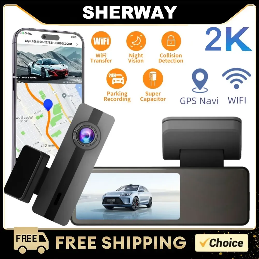 2K Car DVR GPS Dash Cam 1440P Video Recorder WiFi/App Control Dash Camera WDR G Sensor Night Vision Parking Monitor Mini Dashcam