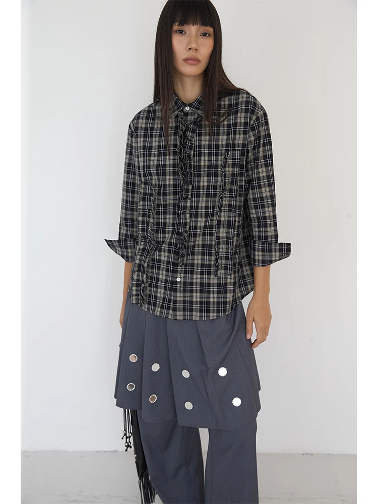 

Limited Time Offer Vintage Long Sve irt Women Loose Casual Design Sense Plaid Cotton Polyester Blend Mosquito Proof Wind...