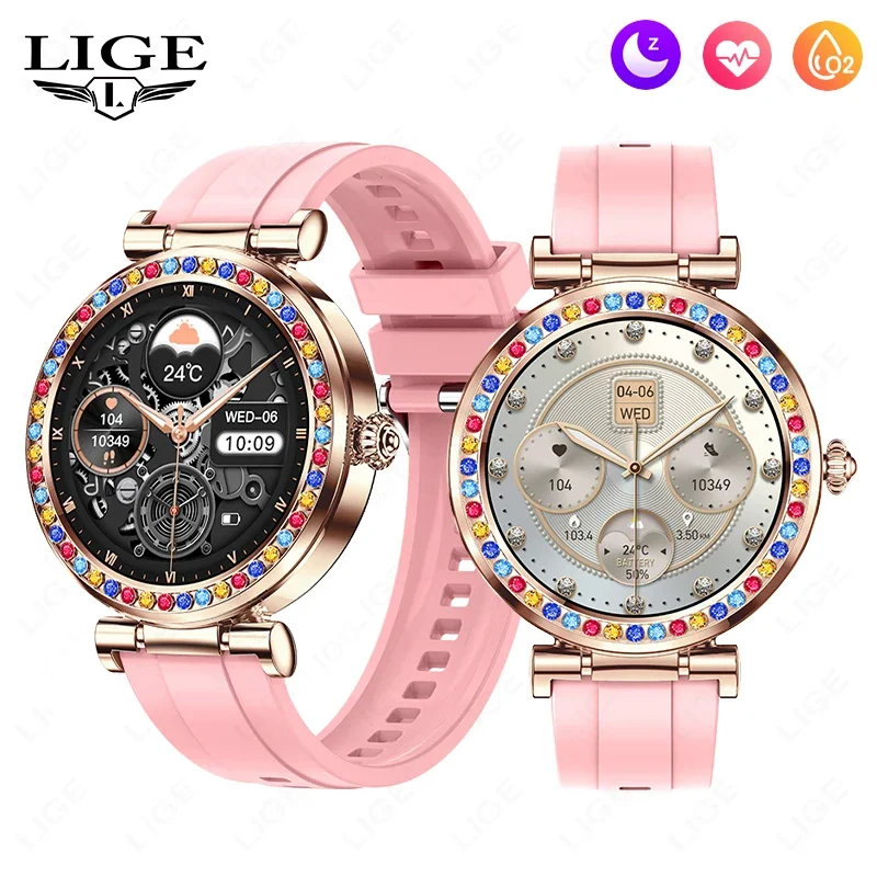 

LIGE Ladies Luxury Smart Watch for Android iOS HD Screen Bluetooth Call Health Monitoring Fitness Watch Women Diamond Smartwatch