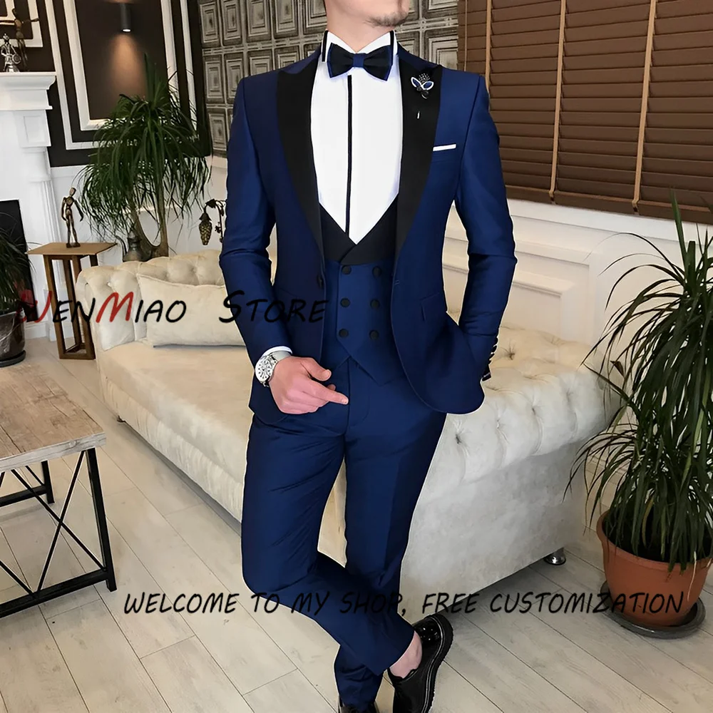 Elegant Men\'s 3-piece Suit Set 2024 Groom Wedding Tuxedo Jacket Pants Vest Fashion Customized Outfit Party Dress