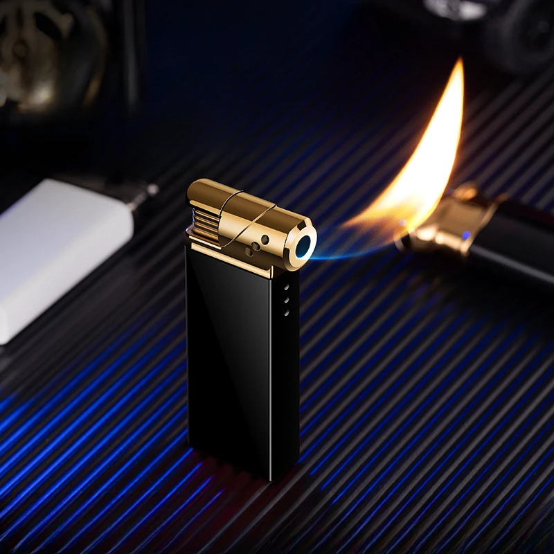 Professional Pipe Lighter Oblique Fire Tube Press Lighter Refillable Butane Gas Cigarette Lighter Gadget for Smoking Pipe