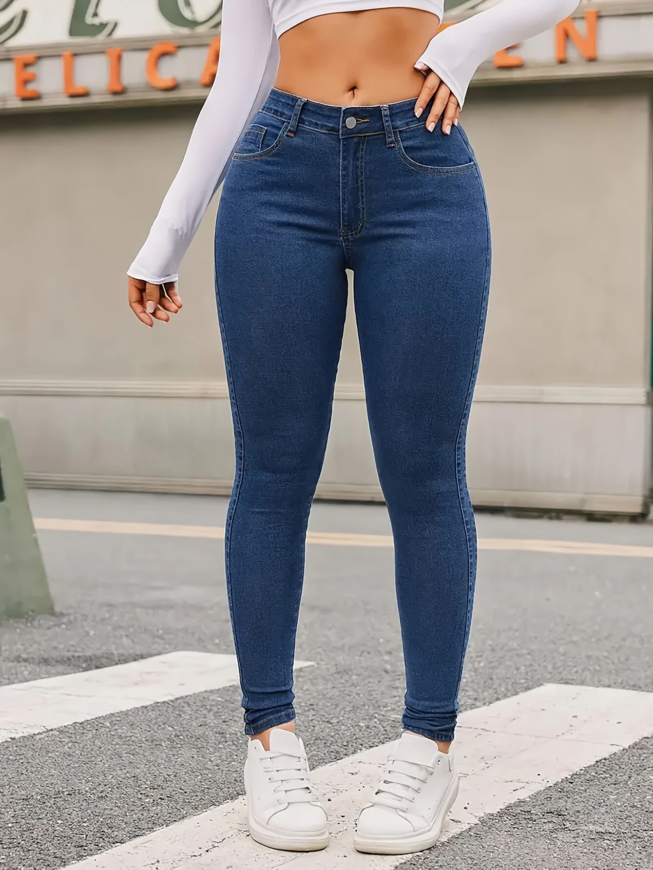 Dames casual slim fit jeans denim wijde pijpen volledige lengte dagelijks gebruik basisstijl zomer