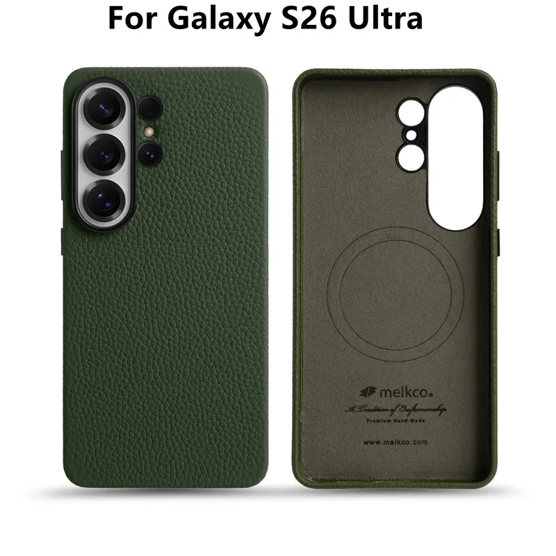 Melkco Magnetyczne etui z prawdziwej skóry do Samsung Galaxy S26 S25 Ultra Plus, luksusowe skórzane etui z metalowymi przyciskami, pełna ochrona. — zdjęcie produktu 3
