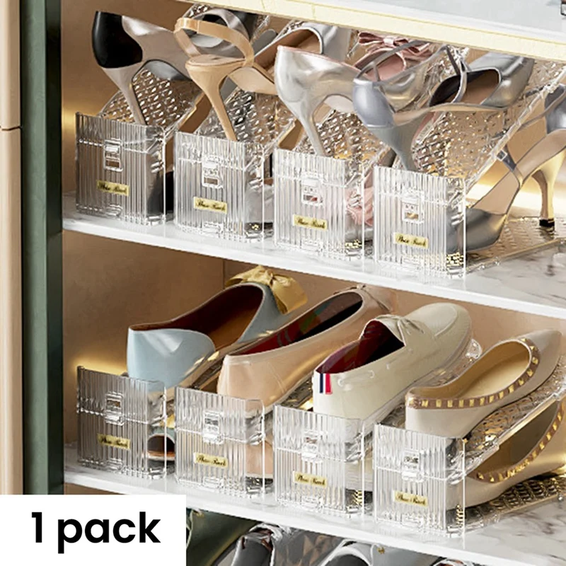 Shoe Slots Organizer, Adjustable Level Shoe Rack, Space-Saving Stackers For Pairs Of Shoes (Clear, 3 Pack)