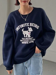 Being Funny Little Dog Printing Women Hoodie Harajuku Fleece Hoody Fashion Crewneck Sweatshirt Vintage Oversize Clothes Female