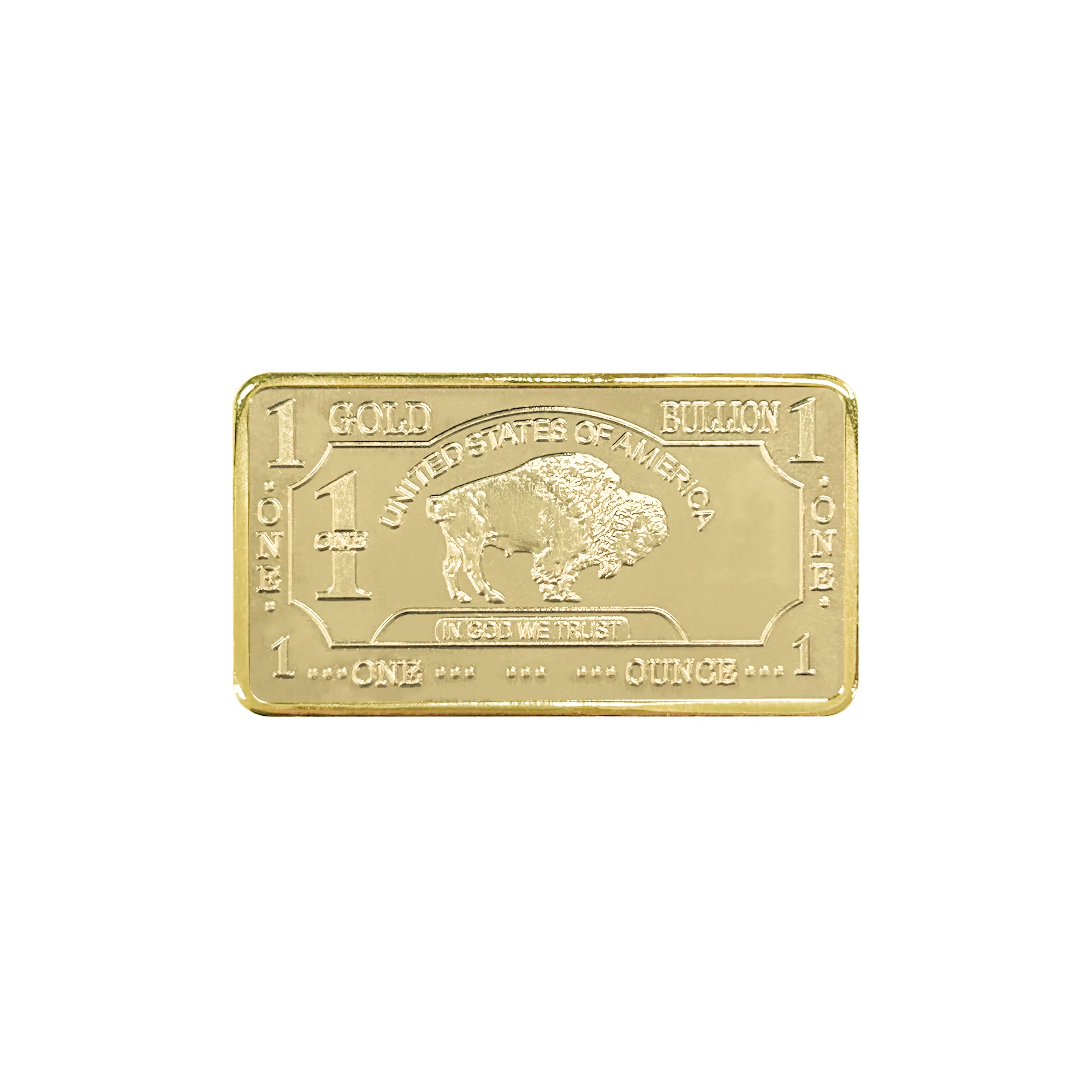 1 Troy Ounce 500 Mills .999 Fine Gold And Fine German Silver.999 Bar Plated With Buffalo PatternBullion Bar For Gifts