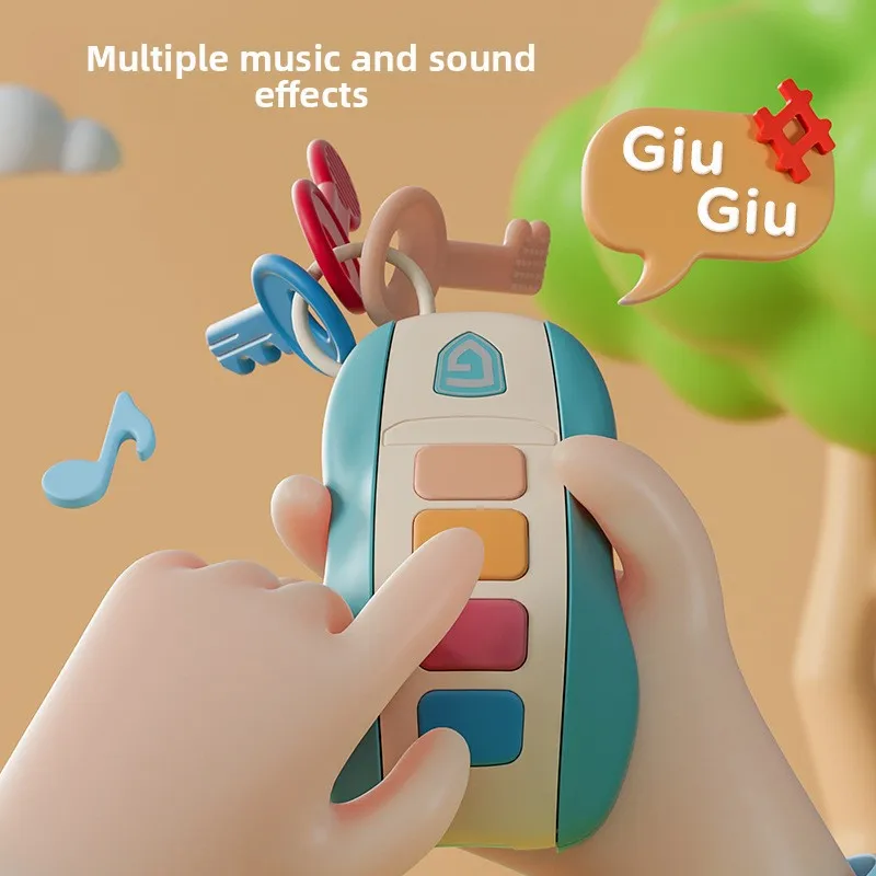 Früherziehung für Kinder, Simulationsauto, Fernbedienungsschlüssel, weicher Zahnkleber, kann importiert werden, Spielzeug-Baby-Puzzle mit Musikfunktion