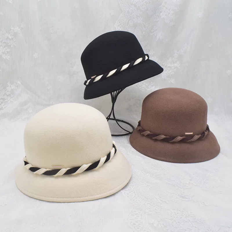 2026 New 100% Wool Hat Bell Hat Women's French Elegant Retro Hepburn Autumn and Winter Celebrity Wool Felt Bucket Hat