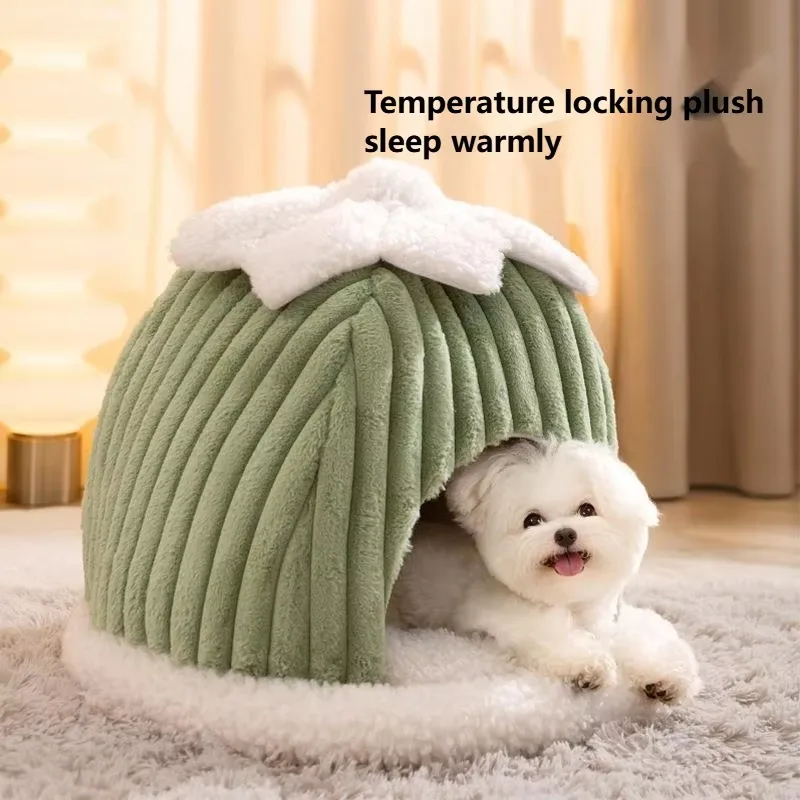 Cute Pumpkin & Yurt Style Pet House, Windproof Warm Shelter for Cat Dog Autumn Winter