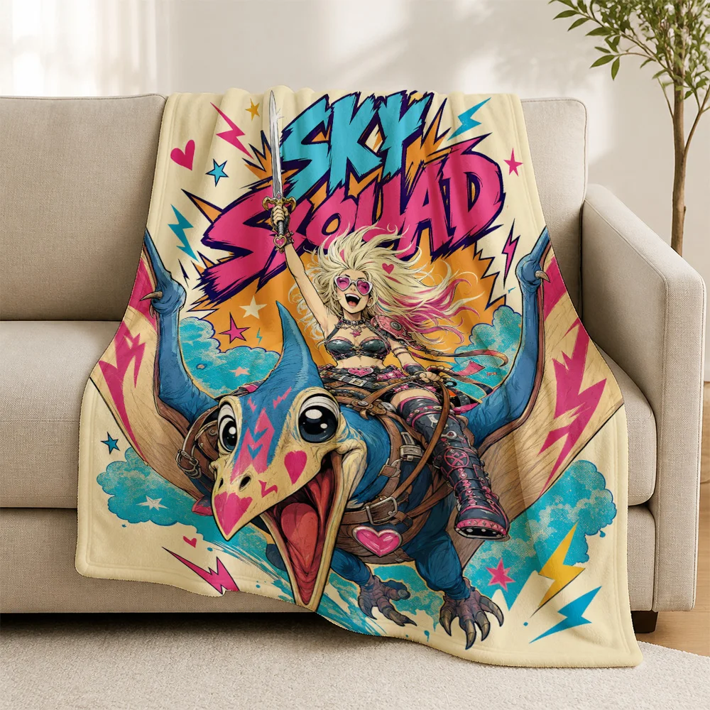 Large Decorative Comic Art Throw Blanket for Sofa Couch Decor Pop Culture Anime Gifts Geek Skysquad Home Accent Modern Living Ro