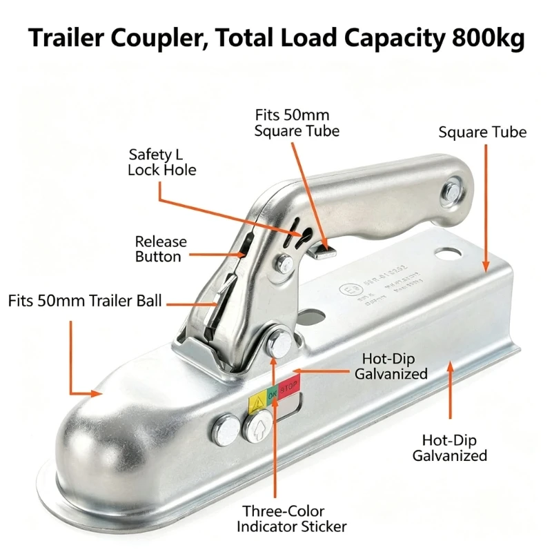 Silver Trailer Coupler with Release Handle for Towing Setups R6FB