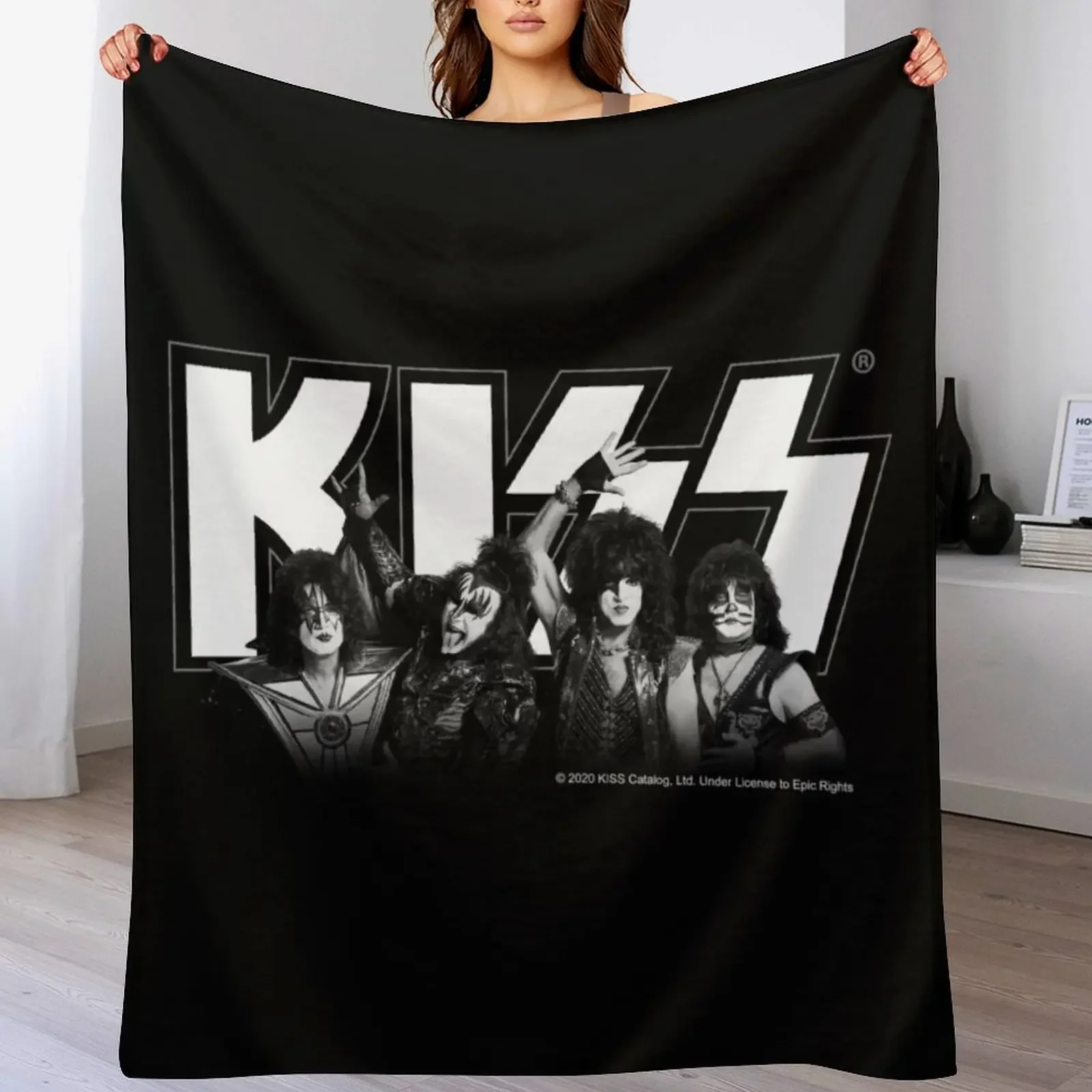 

New Kiss Band All Members - Black and White Throw Blanket wednesday Beautifuls Kid'S Sofa Throw Blankets