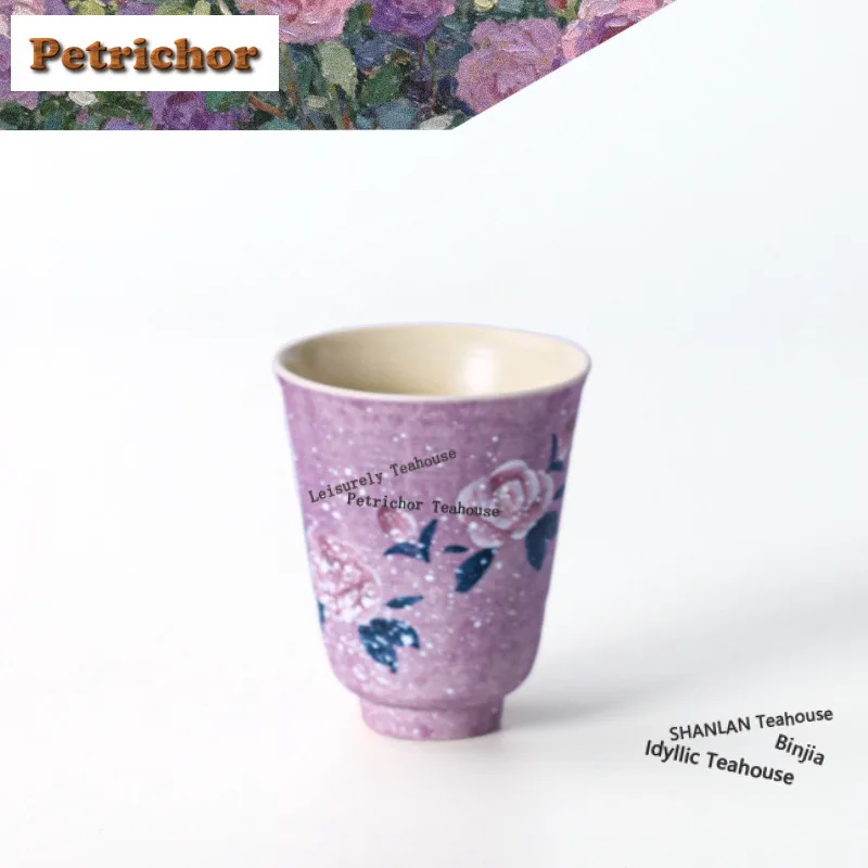 

70ml Hand Painted Purple Rose Teacup Japanese Tea Bowl Jug Tea-tasting Smelling Cup Chazhan Master Cups Green Tea Tea Items Gift