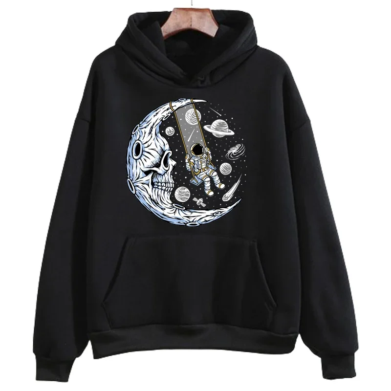 Moon Spaceship Cartoon Pattern Sweatshirt Space Astronaut Printed Hoodies Clothing Autumn Women Casual Streetwear Pullover Tops