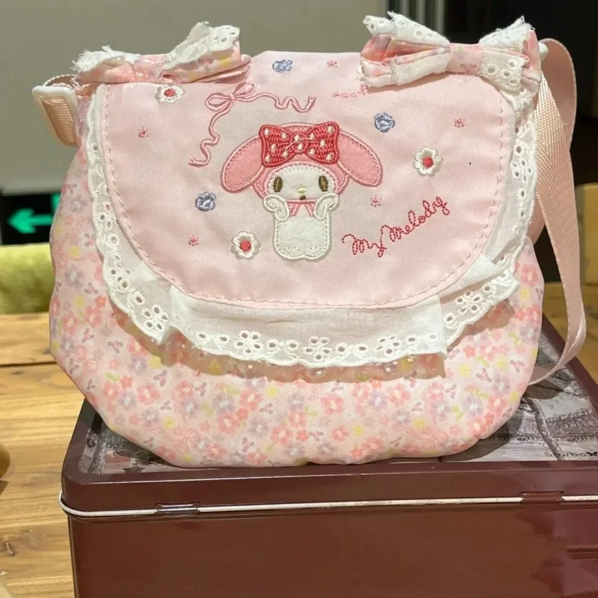 My Melody Messenger Bag Miniso Cute Sweet Girl Bow Versatile Handbag Anime Large Capacity Pink Lace Embroidered Shoulder Bag