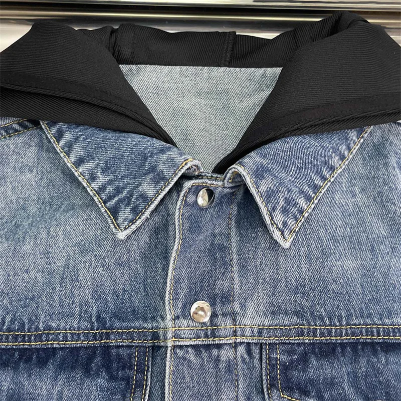 Women's jacket New winter 2025 single breasted slim fit hooded denim jacket Color blocking spliced cotton blend women's coat y2k