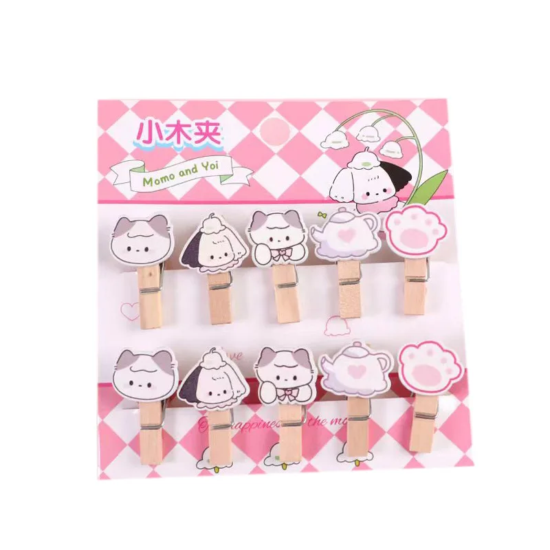 10pcs Color Small Wood Clip Cute Photo Clip Cartoon Decoration Clip Message Business Card Shape Log Clip  Desk Organizers