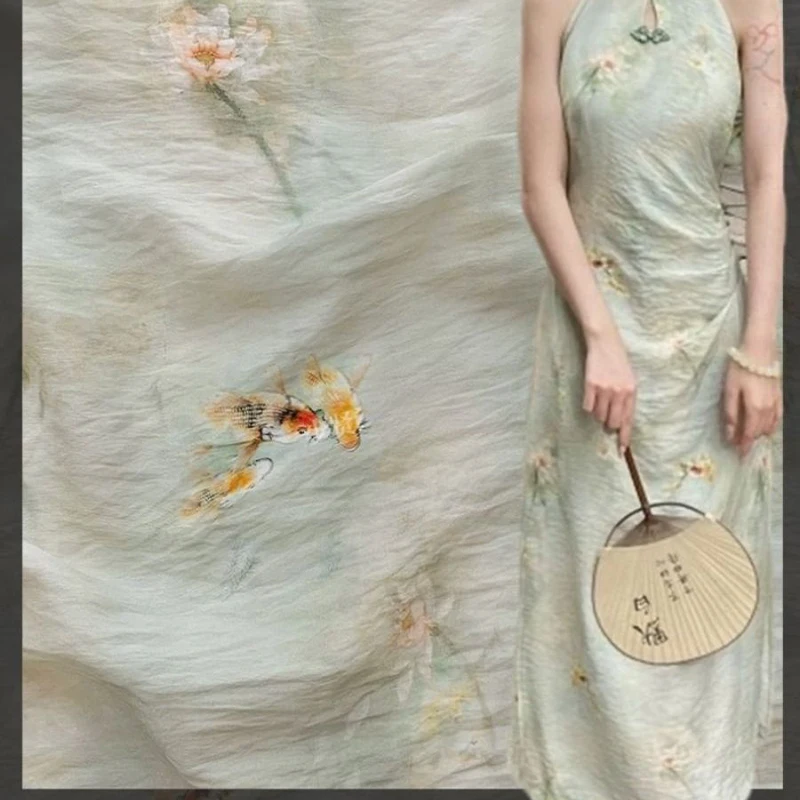 

High Quality Natural Linen Printed Fabric for Women's Summer Pure Chinese Thin Dress Robe Diy Sewing