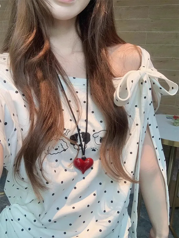 Camiseta de Hombros Descubiertos para Fiesta de Navidad, Tops Cortos de Manga Corta para Mujer, Camisetas Casuales para Mujer, Camiseta Básica Sexy de Algodón para Mujer