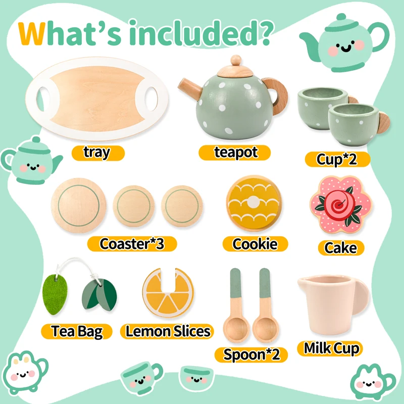 15 قطعة مونتيسوري خشبية طقم شاي بعد الظهر لعب للأطفال لعب الأدوار لعبة التظاهر اللعب في وقت مبكر ألعاب تعليمية للبنين بنات هدايا