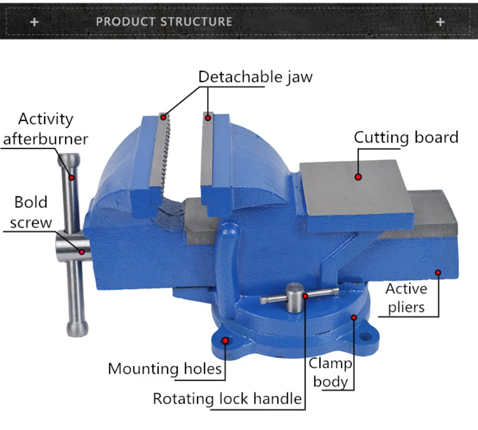 Imagem -05 - Multipurpose Heavy Duty Bench Vise Ferro Fundido Dúctil 360 ° Base Giratória Cabeça para Fixação Fixação Moagem 5