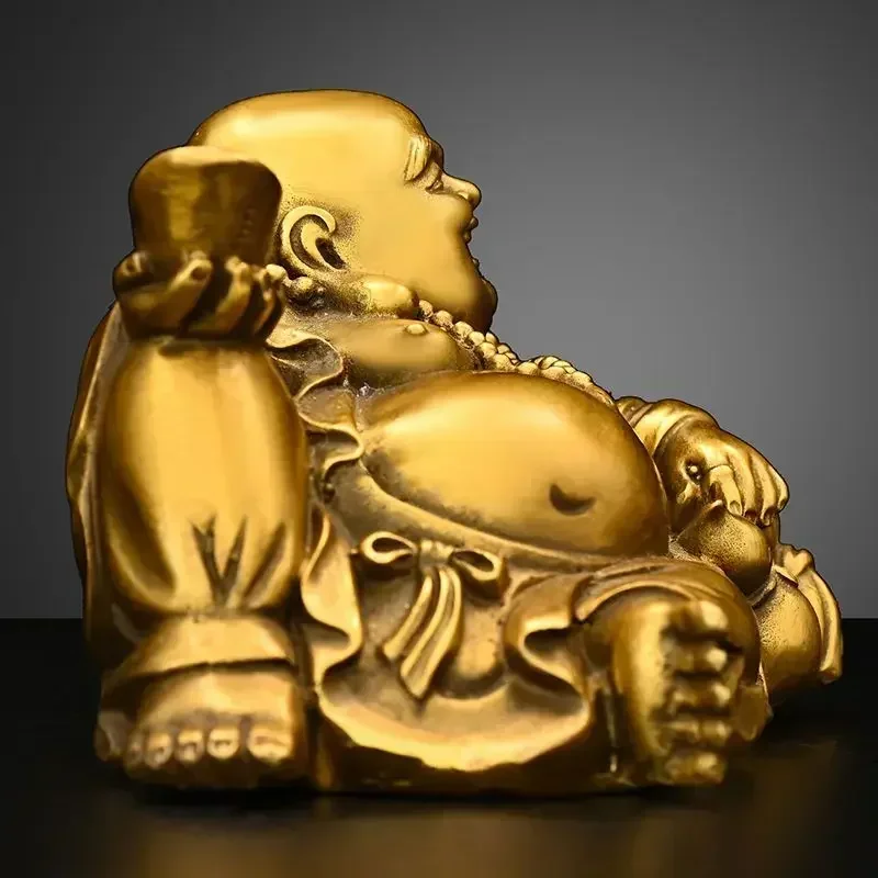 Copper Maitreya Buddha Ornaments ,Yuanbao Belly Laughing Home Office Small Car Sculptures view 2