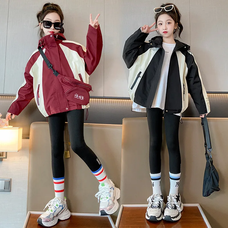 2023 Autumn/Winter New Kids Colored Charge Coat Girls' Winter Clothes 5-15 Years  Girl Thicken Warm Coat Send the Same Color Bag