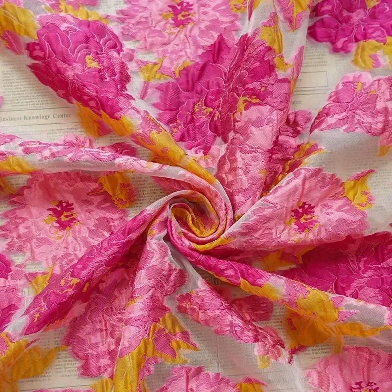 45cmX145cm Pink Yellow Contrasting Embossed Jacquard Fabric Wedding Dress Clothing Shirt Skirt Diy Sewing Fabric A123