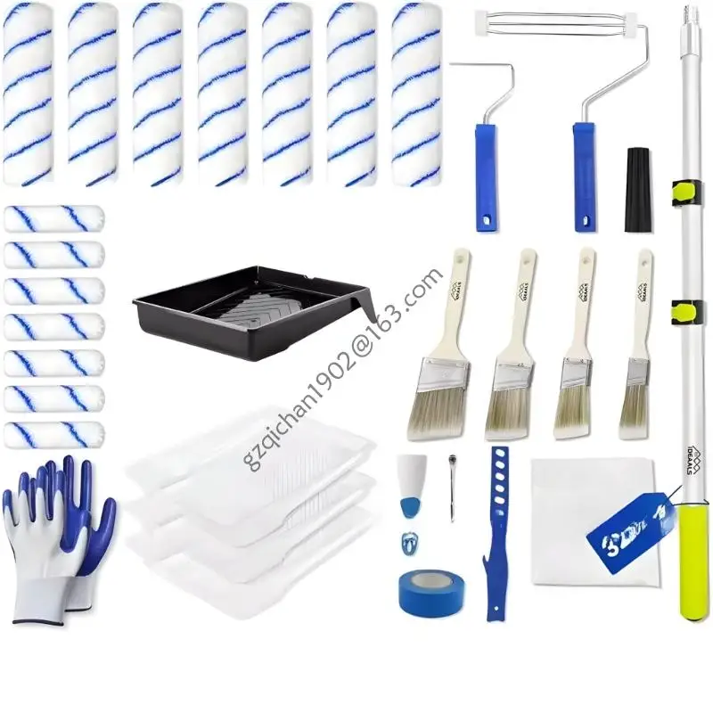 

X7AB Pack of 32 Paint Roller Brushes 4 and 9Inch for Wall Painting Polyester Materials Reduces Drips Sturdy Iron Handle Easy