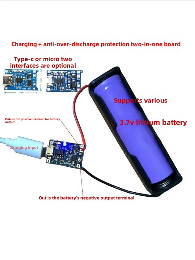 20pcs TP4056 1A 18650 Lithium Battery Charging Module Protection Board Type-C Female Socket Charging and Protection Two-in-One