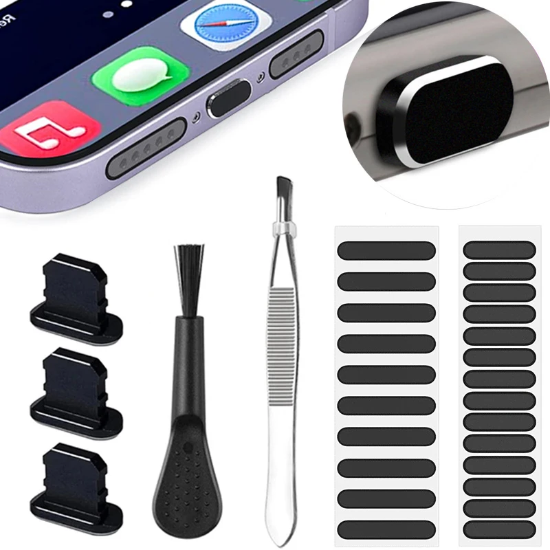 Universal Mobile Phone Speaker Dust Net Sticker Metal Dust Plug for IPhone 14 13 Charging Port Protector Cap Phone Cleaning Kit