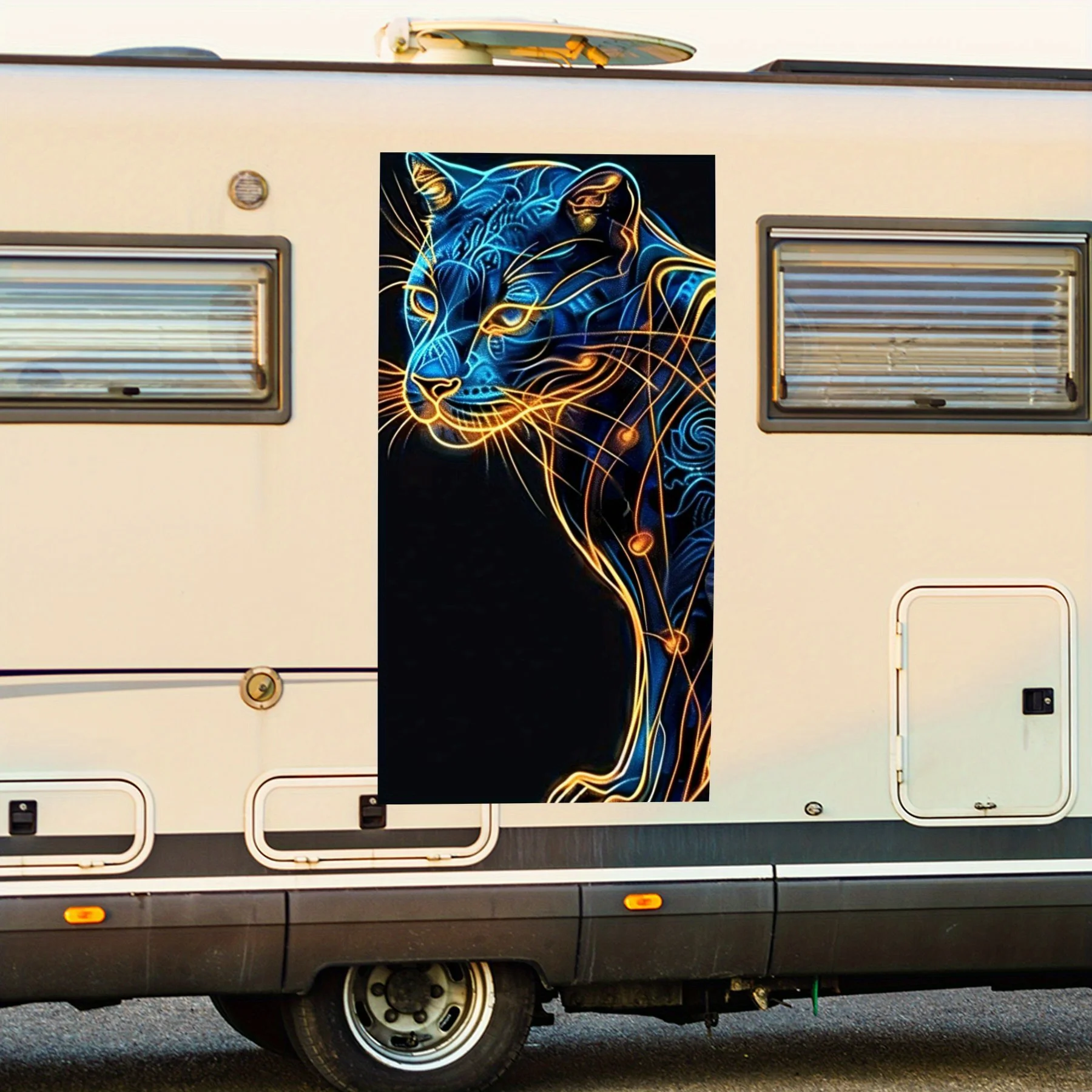 

Синяя и золотая автомобильная наклейка с пантерой, виниловая наклейка на заднюю часть автомобиля, водонепроницаемые самоклеящиеся виниловые наклейки для хвоста и бампера автомобиля, De