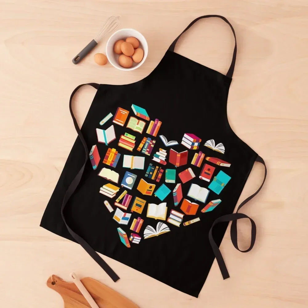 

Book Lover Heart Shape Reading Club Librarian Bookworm Gift Apron Kitchens Accessories Kitchenware Apron